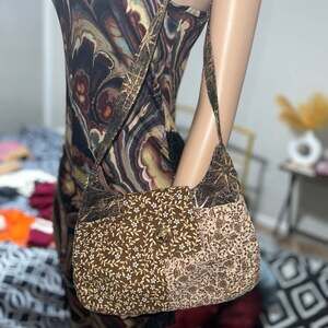 Handmade Quilted Fabric Handbag Purse Brown Beige Tan Boho Hippie